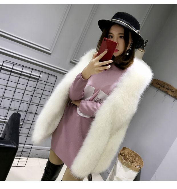 Mùa thu và mùa đông mới giả lông cáo lông cỏ trong đoạn dài nhỏ giọt lông vest lưới màu đỏ là áo khoác mỏng nữ ao long