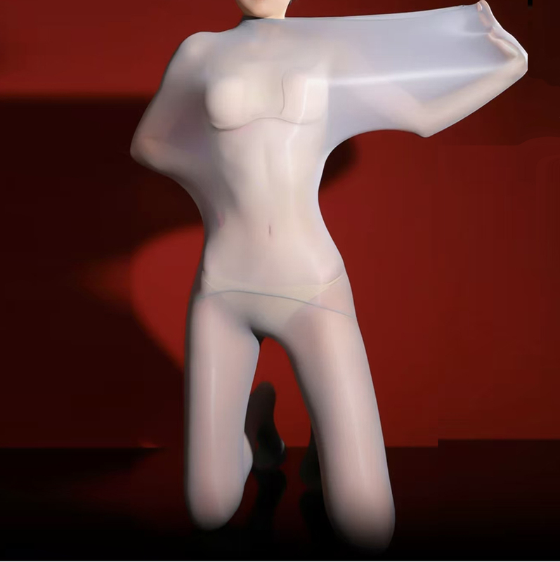 Open-Crotch Oily Shiny Bodysuit, Silky Sheer Tight-Fitting Outfit, Sexy Full-Body Seamless Couple's Stockings, Body-Shaping Sleeping Bag