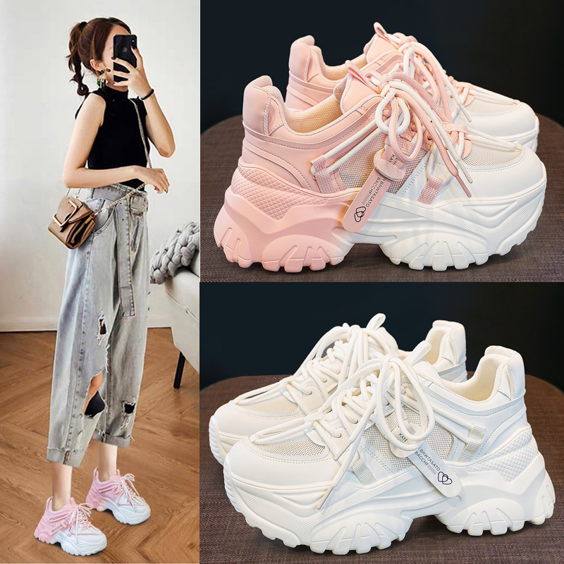 Hong Kong White Sneakers for Women 2026 Spring New Popular Style Height-Increasing Thick-Soled Super Stylish Versatile Breathable Stunning Dad Shoes