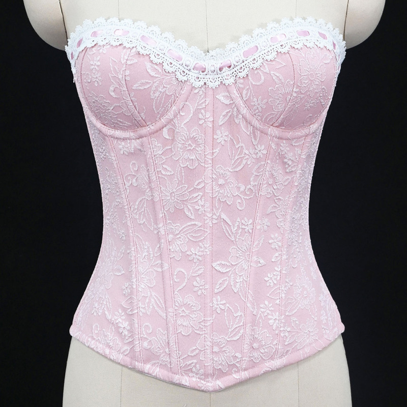 Exquisite Lace Embossed Fishbone Bra with Back Straps, Shapewear Tube Top with Underwire and Chest Pads, Vintage French Court Style