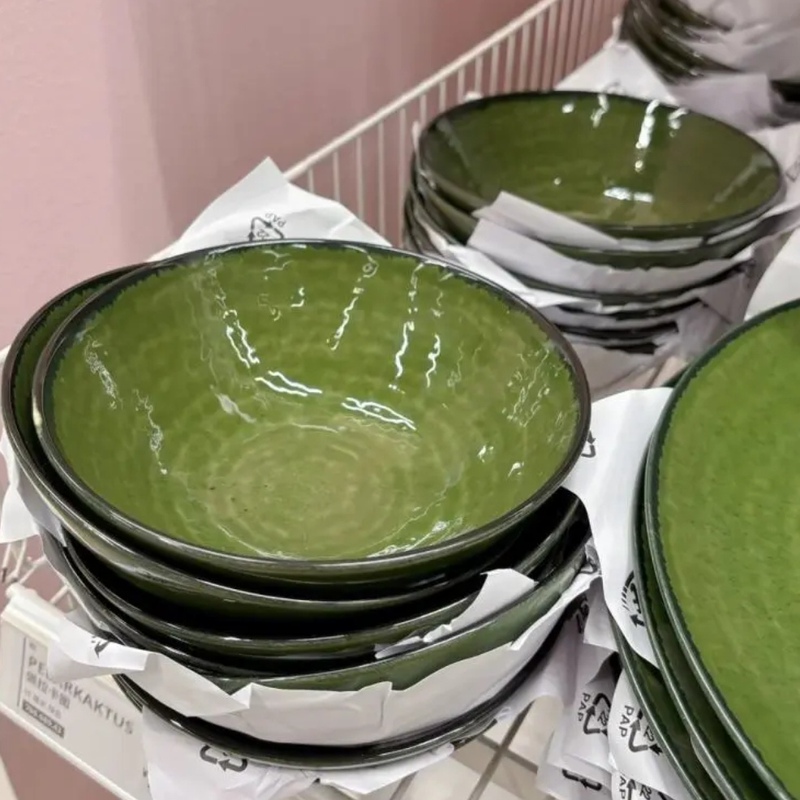 Ikea Pelarkak Moss Green Special Texture Bowl Deep Plate Dinner Plate Ceramic Bowl