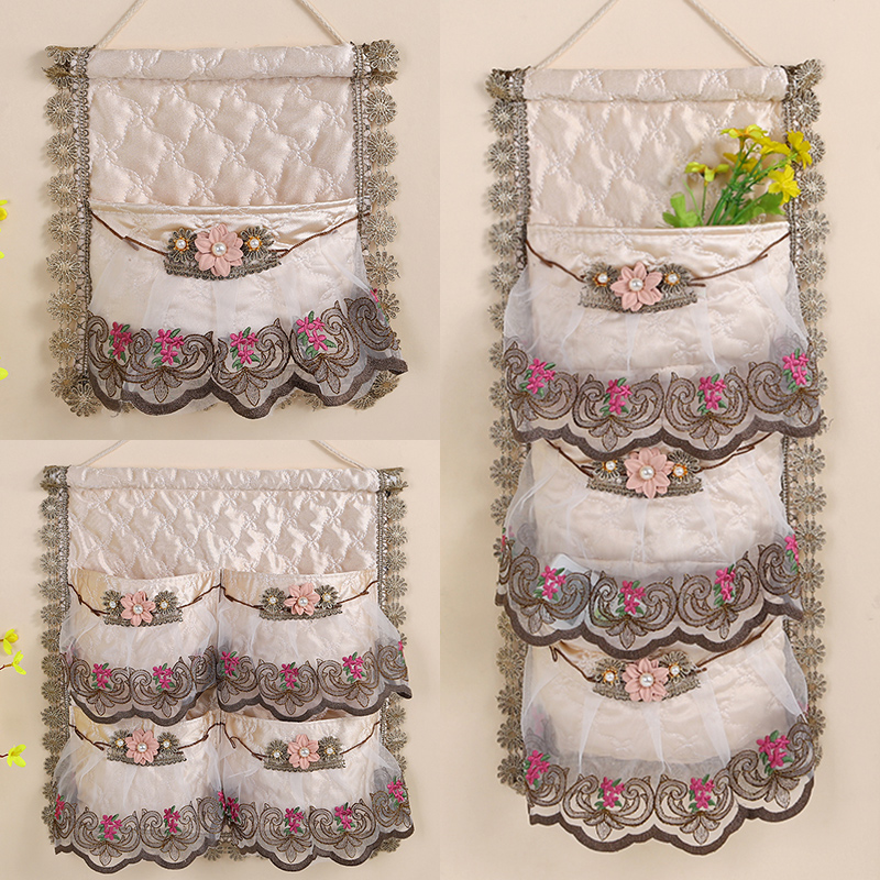 High-grade thickened storage hanging bag wall fabric gold thread embroidery hanging bag bedroom living room sundries finishing hanging bag