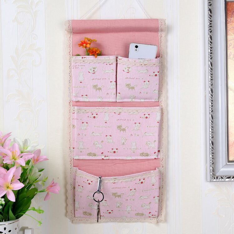 Cute lace side large number minimalist cloth art storage containing hanging bag wall hanging multilayer finishing hanging pocket hanging bag