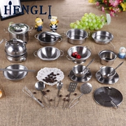 Trẻ em Puzzle House Mini Kitchen Bộ đồ chơi Cô gái nấu cơm nấu bằng thép không gỉ Mô phỏng Bộ đồ ăn