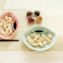 Q wheat straw dumpling plate kitchen double layer with vinegar dish dumpling plate fan-shaped plate plate fruit drain multi-purpose