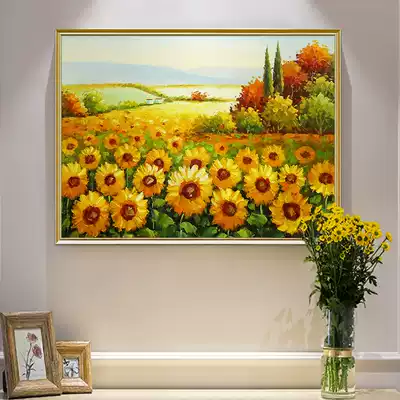 Modern light luxury living room decoration painting style Hand-painted sunflower oil painting American dining room entrance porch aisle hanging painting