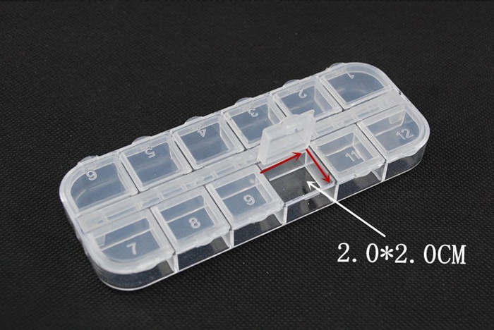 Dụng cụ làm móng cung cấp hộp lưu trữ 12 lưới Nail khoan trang trí hợp kim khoan đôi hàng trong suốt hộp nhựa điểm khoan đồ làm móng