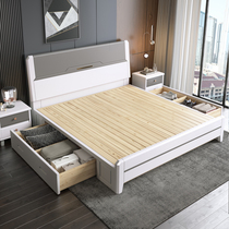  Solid wood bed Modern minimalist master bedroom off-white double 1 8 meters oak light luxury fashion factory direct sales storage bed