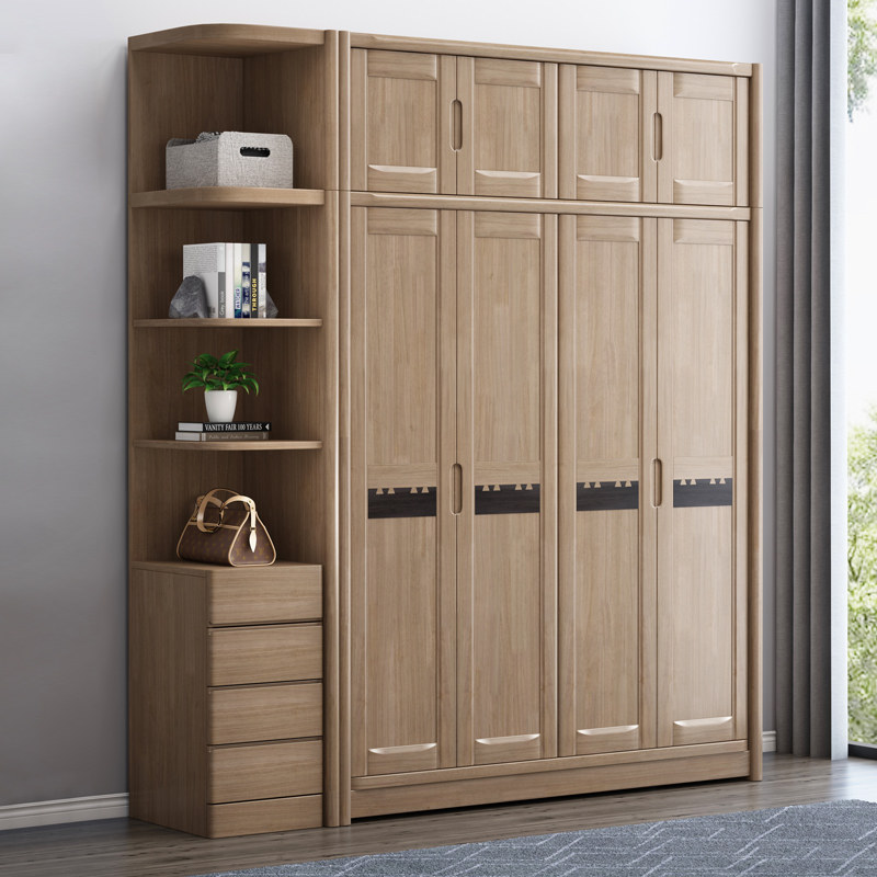 All-solid wooden wardrobe modern minimal household bedroom large closet open door six doors closet log corner with top cabinet