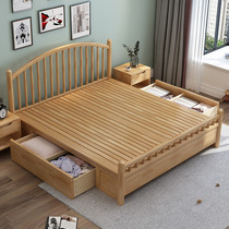  Nordic solid wood bed 1 8 meters Windsor bed Modern simple master bedroom double bed Economical 1 5 meters high box storage bed