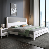  Solid wood bed Modern minimalist master bedroom off-white double 1 8 meters oak light luxury fashion new 1 5m storage bed