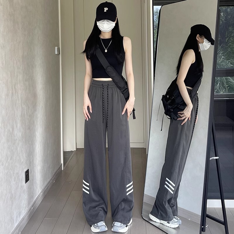 American-Style Work Pants for Women, Summer Thin Style 2026 New High-Waisted Plus-Size Ice Silk Quick-Drying Sports Casual Wide-Leg Pants
