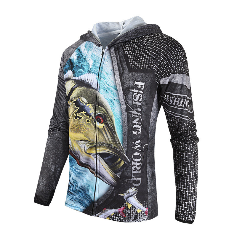 Ice silk fishing clothing summer sun protection clothing anti-UV men's long-sleeved hooded breathable fishing clothing Lure competition clothing