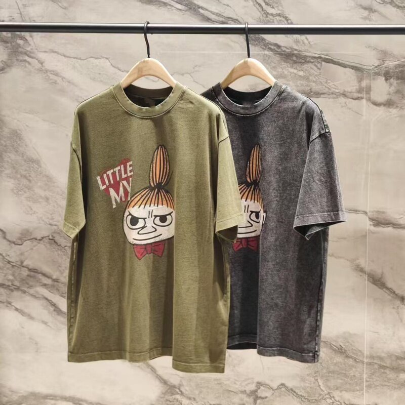 Mo2026 Genuine Summer New Product Fashionable Round Neck Loose Washed and Distressed Front and Back Printed T-Shirt Mbf2Tee047