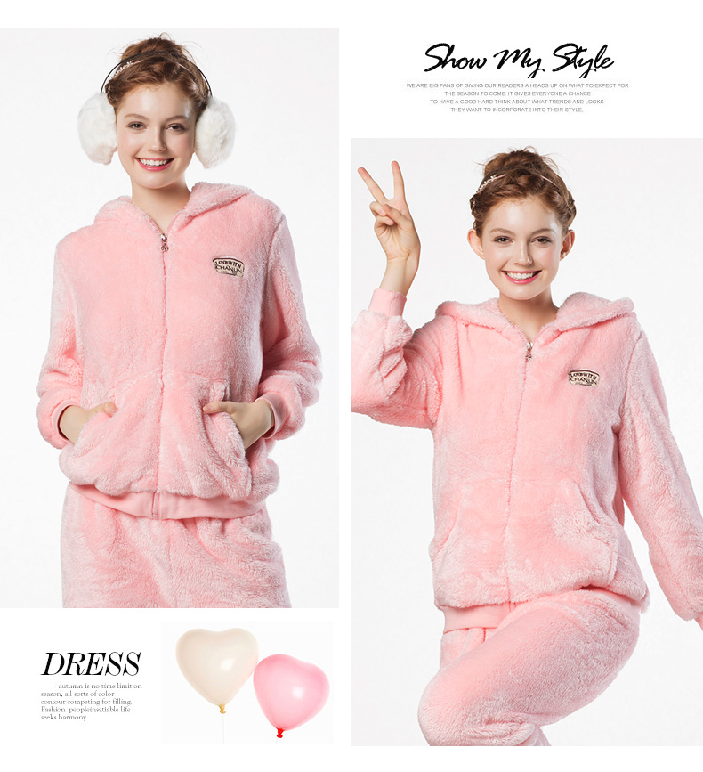 之 Đồ ngủ nữ flannel mùa đông dài tay nhung dày mặc san hô đồ mặc nhà cao cấp