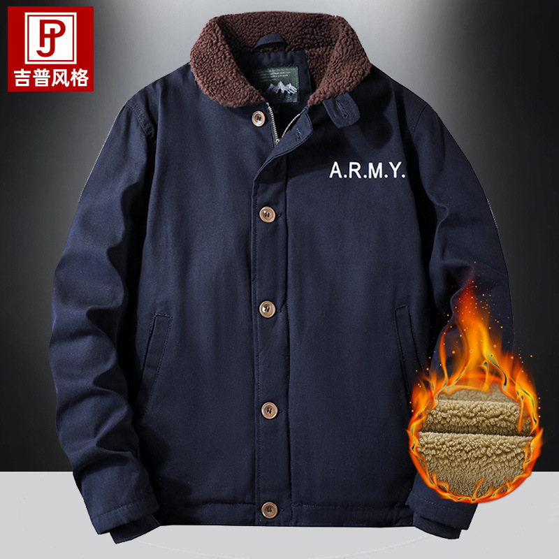 Navy Warm N1 Deck Jacket Autumn and Winter Military Fans Retro Lamb Wool Coat Fleece-Lined Thickened Flight Cotton Jacket