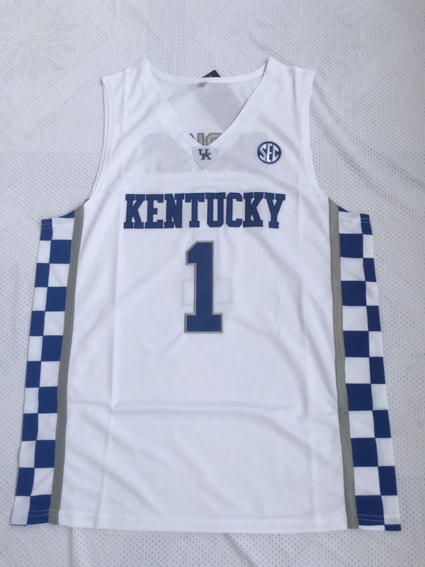 Kentucky No. 1 Booker Blue University Embroidered Jersey Retro Style White and Blue Basketball Uniform