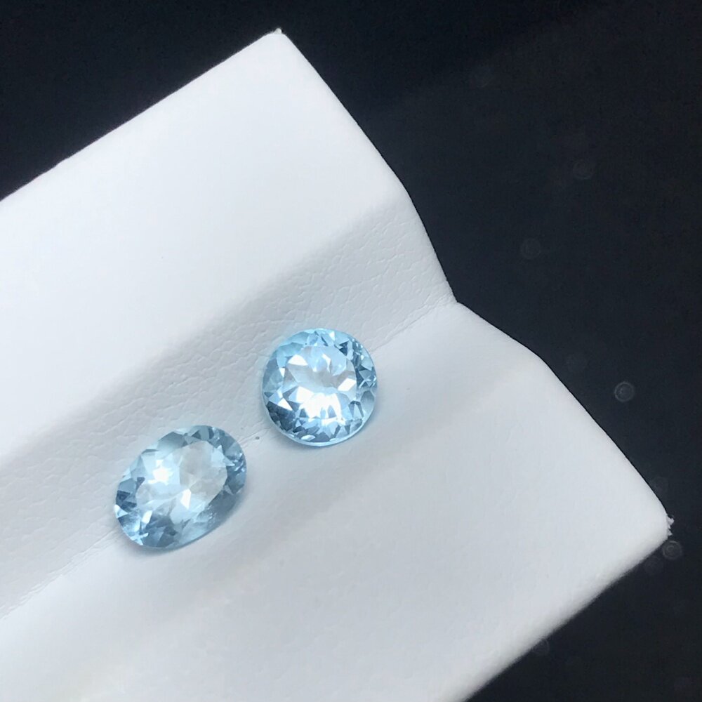 Glue-free natural faceted aquamarine oval ring face loose stone inlaid winding ring clavicle chain one thing one picture