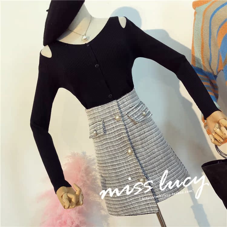 Chic đầu thu 2018 phiên bản Hàn Quốc mới của áo sơ mi mỏng mảnh mai thon gọn áo len đỏ