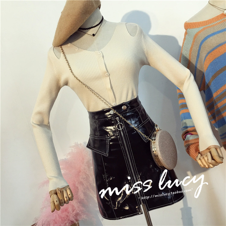Chic đầu thu 2018 phiên bản Hàn Quốc mới của áo sơ mi mỏng mảnh mai thon gọn áo len đỏ
