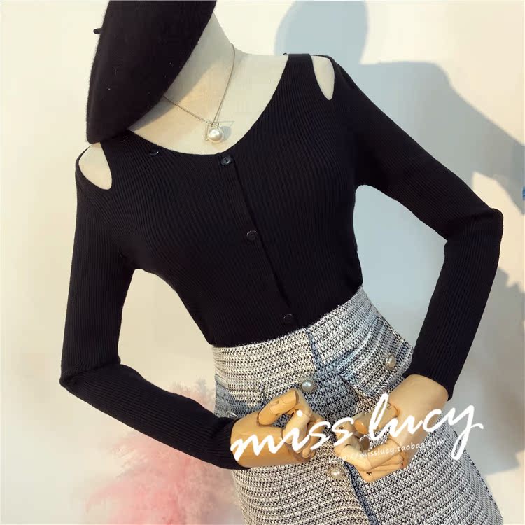 Chic đầu thu 2018 phiên bản Hàn Quốc mới của áo sơ mi mỏng mảnh mai thon gọn áo len đỏ