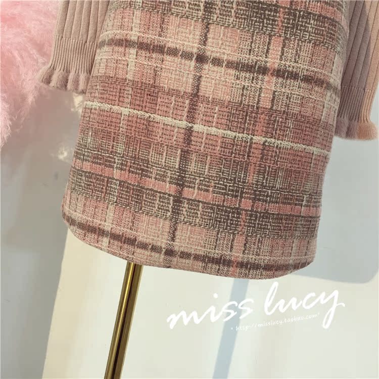 SS nữ mùa thu 2018 mới retro cao eo túi hông mỏng kẻ sọc ngắn váy bước len len một từ váy chân váy xòe dài