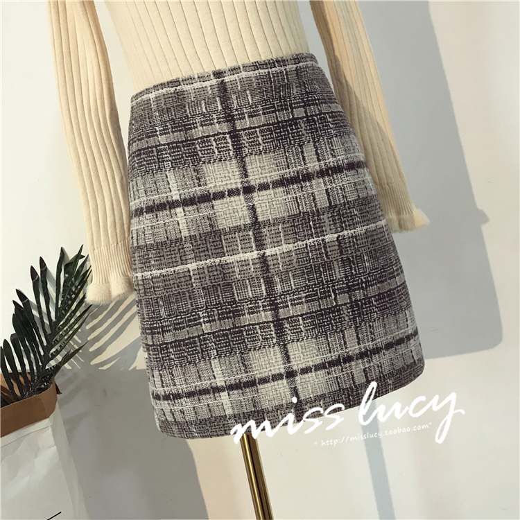 SS nữ mùa thu 2018 mới retro cao eo túi hông mỏng kẻ sọc ngắn váy bước len len một từ váy chân váy xòe dài
