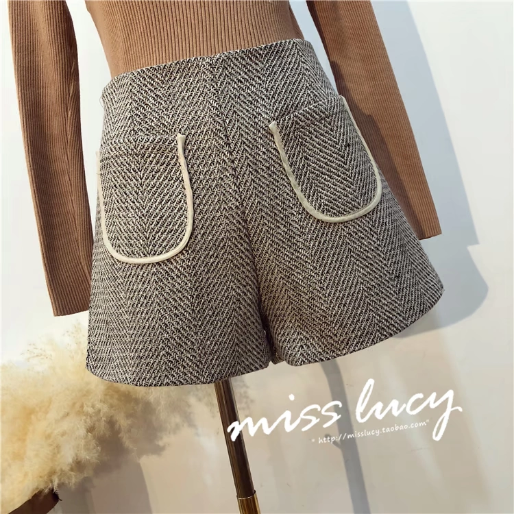 Quần short len ​​nữ mùa thu đông 2018 phiên bản Hàn Quốc mới của quần lửng cạp cao hoang dã mỏng manh mặc quần ống rộng ống rộng