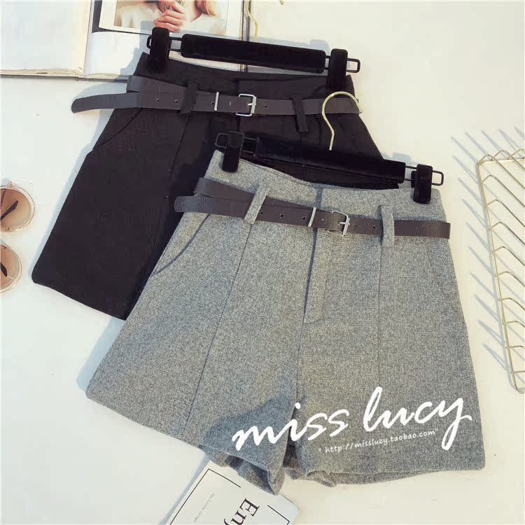 Quần short len ​​EE nữ mùa thu đông 2018 phiên bản Hàn Quốc mới của quần lửng cạp cao hoang dã mặc quần lửng ống rộng thoải mái quần sooc nữ
