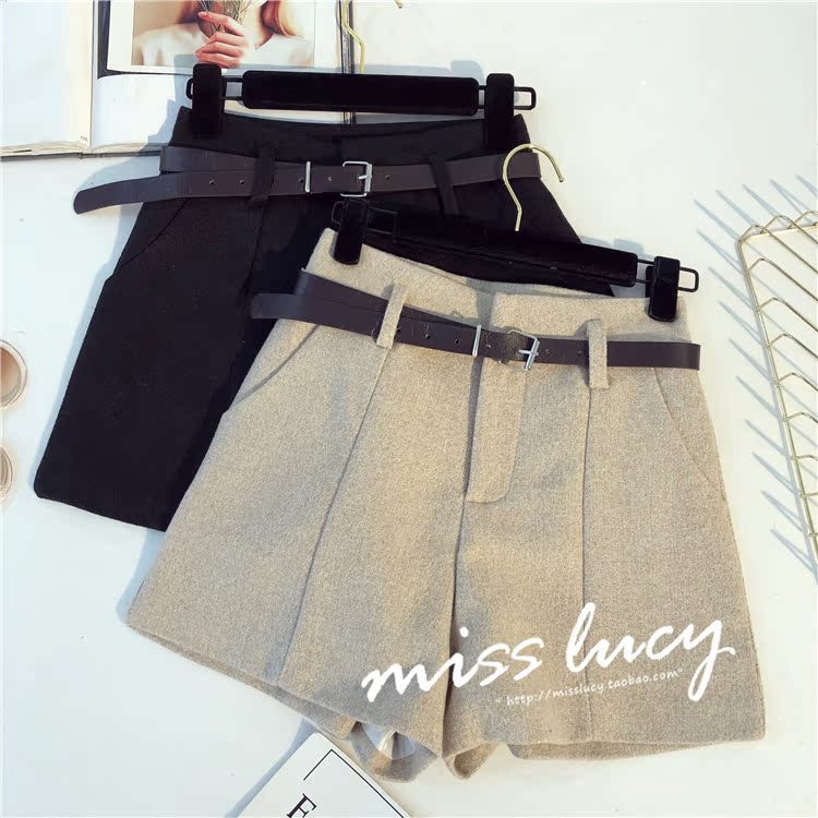 Quần short len ​​EE nữ mùa thu đông 2018 phiên bản Hàn Quốc mới của quần lửng cạp cao hoang dã mặc quần lửng ống rộng thoải mái quần sooc nữ