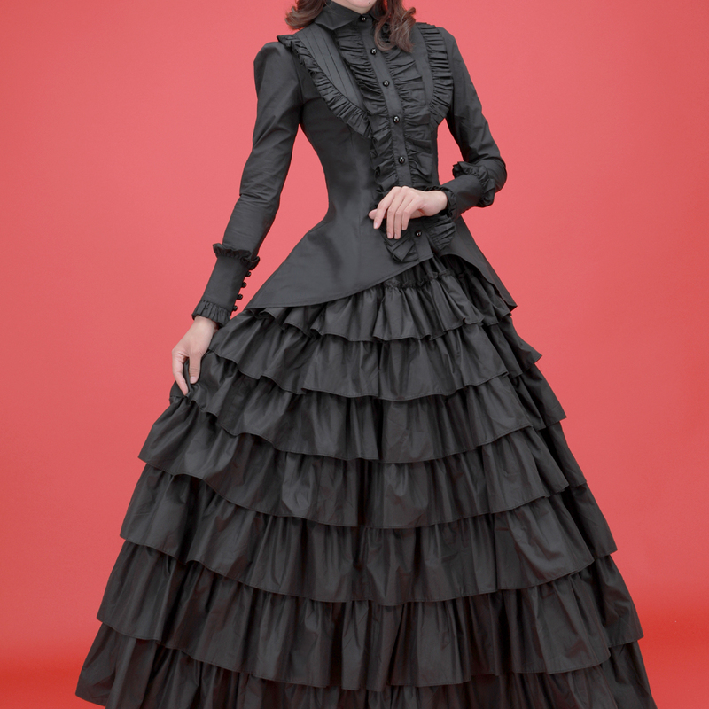 【Lace Garden】Original Brand Retro Dark Gothic Swallowtail Ruffled Long-Sleeved Shirt with Large Hem Skirt