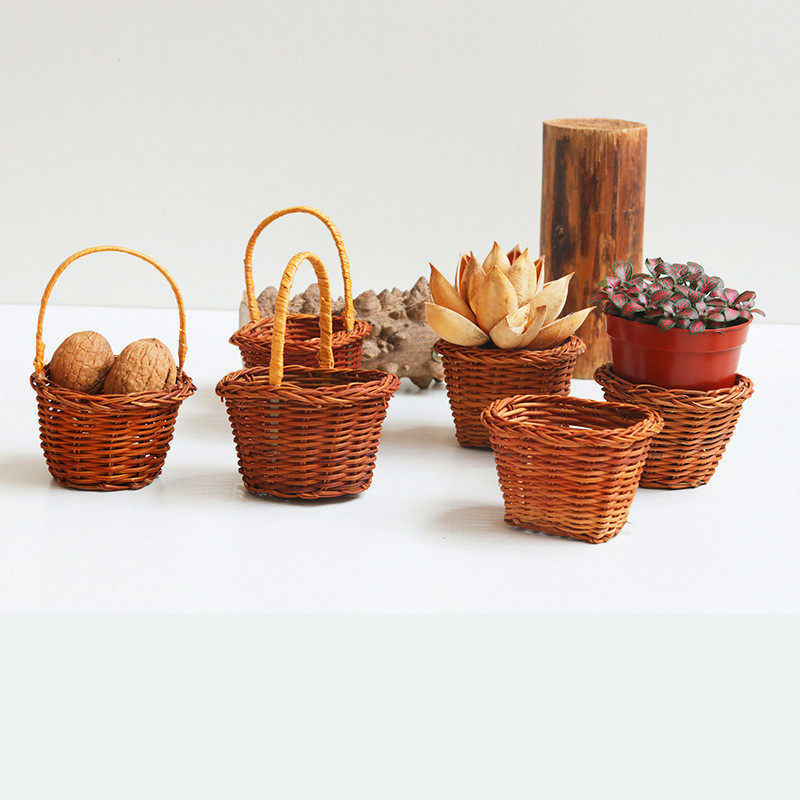 Mini Real Rattan Chicao Small Hand Basket Handwoven Flower Basket Decorated Children Easter Diy Basket Containing Round-Taobao