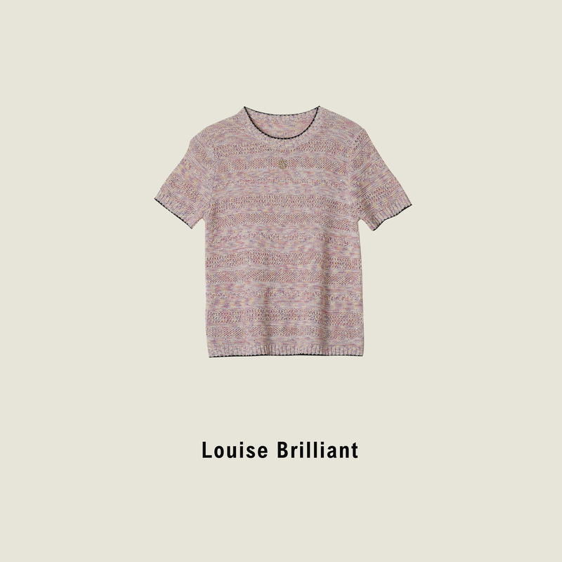 Age-Reducing Fashionable Pink Patchwork Hollow-Out Ice-Feel Short-Sleeve Knit Top for Women Summer 55616 Age-Reducing Fashionable Pink Patchwork Hollow-Out Ice-Feel Short-Sleeve Knit Top for Women Summer 55616
