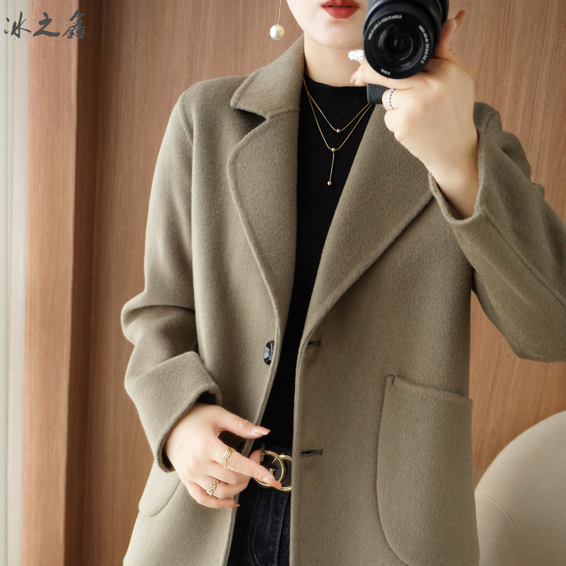 100% Wool Coat for Women, New Autumn and Winter Double-Sided Woolen Coat, Mid-Length Petite Suit-Style Woolen Jacket