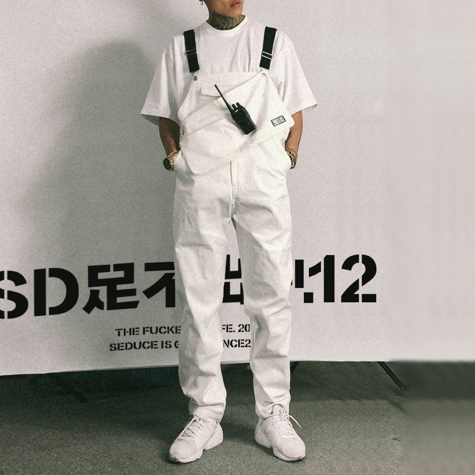 Fishing SEDUCEgear pure cotton retro casual heavy heavy frock wide leg bib men's white vintage jumpsuit