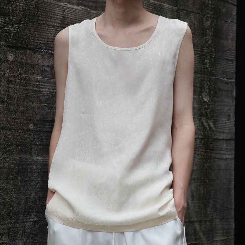 Moonlight Sailing 2698 Thin Summer 100% Mulberry Silk Golden Silk Entwined Floral Versatile Breathable Sleeveless Vest