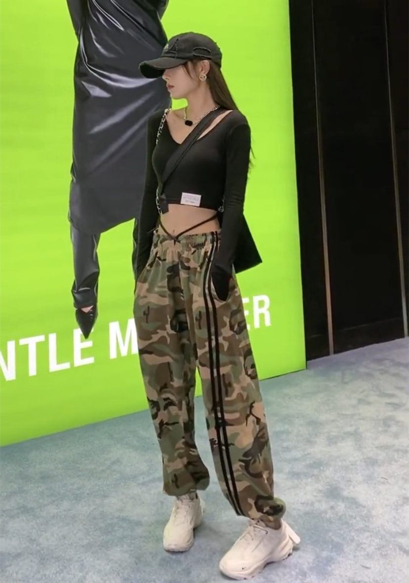 2021 spring and summer camouflage casual pants women's loose camouflage overalls women's Hong Kong style street wide-leg pants