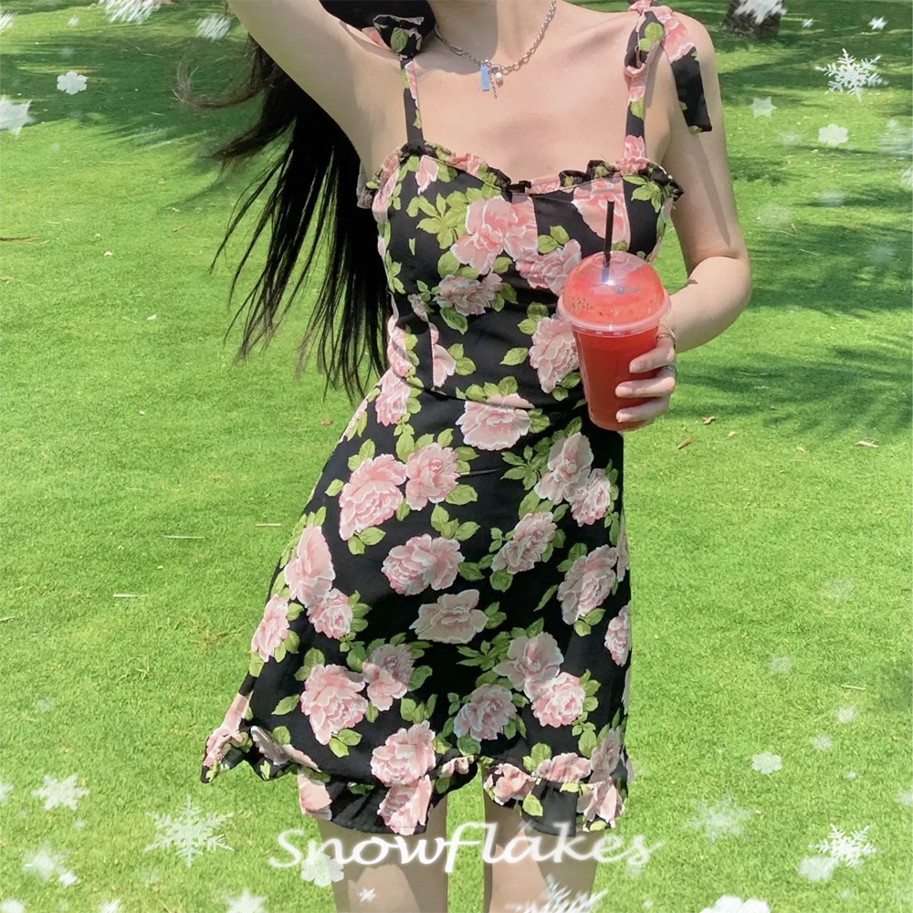 Didi Do Not Feed Romantic Rose Sling Dress French Sexy Tea Break Sling Floral Skirt Female 2021 Summer