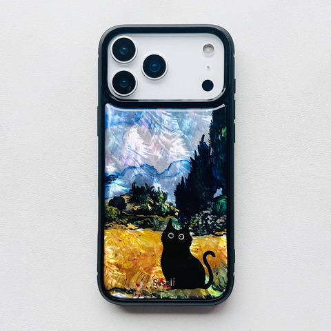Iridescent Black Cat Floral Art iPhone Case