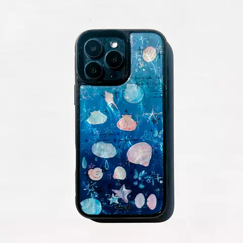 Ocean Shells Stars Butterflies Blue Pink Phone Case for iPhone 17, 16, 15, 14 and 13