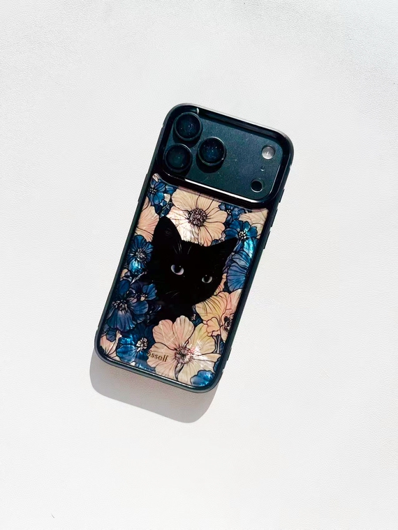 Red Floral Cat Art iPhone Case