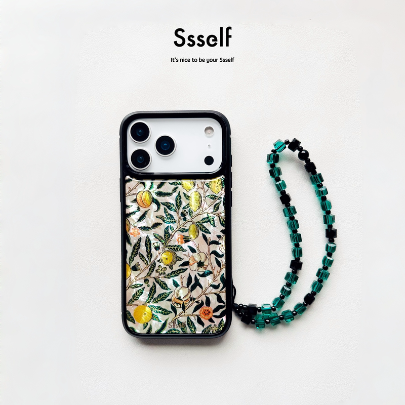 Ssself Lemon Phone Case Natural Mother-Of-Pearl Fruit Yellow Series Polarized Shiny Full-Cover Black Frame Durable iPhone 18 Pro Max Phone Case Niche Light Luxury Suitable for Women Apple 17 Pro