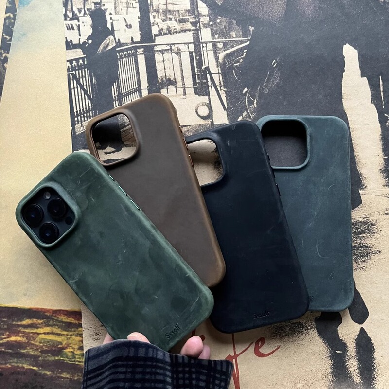 Ssself Full Protection Anti-Drop Vintage Crazy Horse Leather Magnetic Phone Case, Ultra Dark Black, Nordic Style, Simple, Niche, Versatile, Fashionable, Suitable for Apple 16 Pro Max, Personalized Matte Protective Case