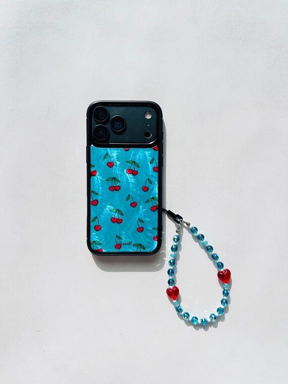 Juicy Cherries Turquoise Shimmer iPhone Case