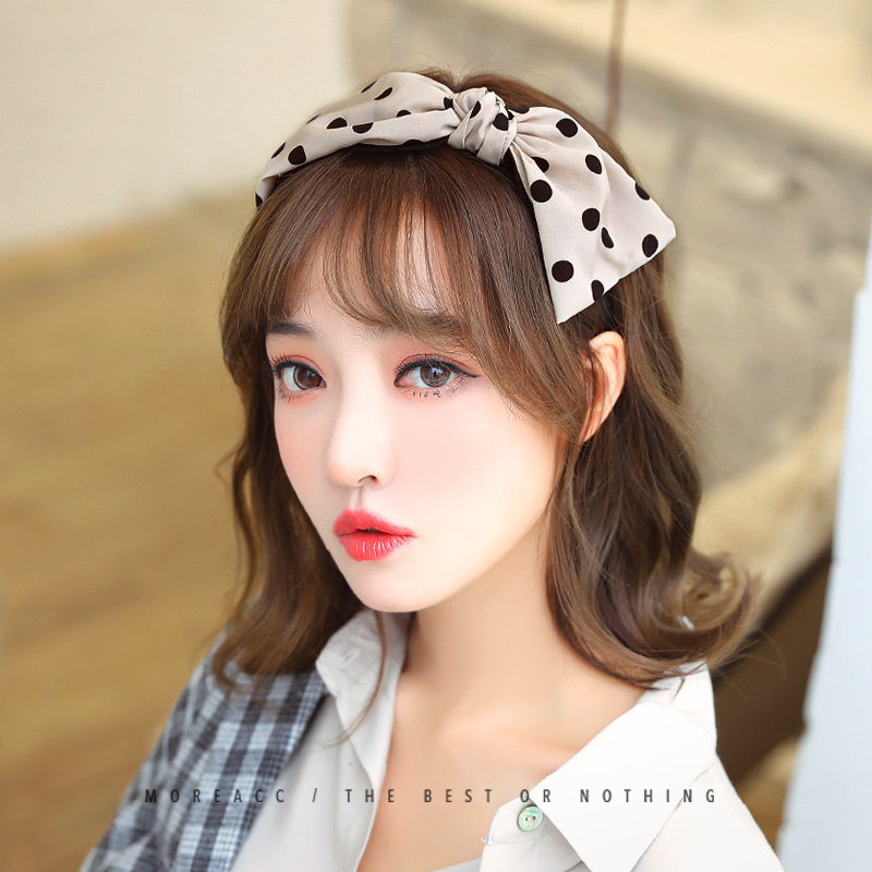 Hair bundle headband female simple Korean net red pressure headband super fairy wave point big bow cute headdress headband hairpin