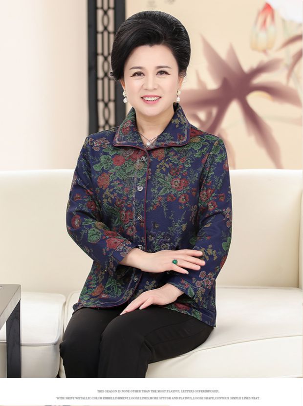 Áo sơ mi dài tay mùa xuân và mùa thu của phụ nữ áo khoác tuổi trung niên