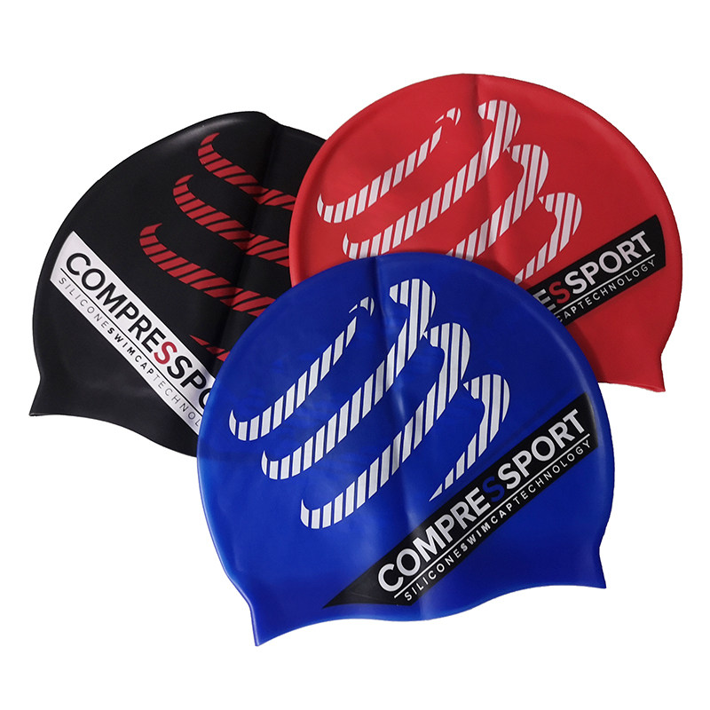 COMPRESSPORT Ironman triathlon swimming cap waterproof protective ear adult professional male and female silicone swimming cap black