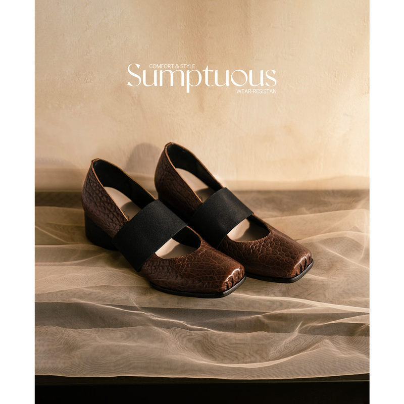 L'Aise 丨Sumptuous Italian Retro Elephant Pattern Square-Toe High-Heeled Mary Jane Ballet Shoes for Women