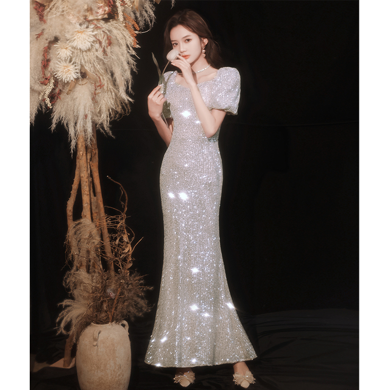 Fishtail Evening Dress, High-End Light Luxury, Sophisticated Feel, Coming-Of-Age Ceremony, Niche Banquet, Sequin Host Piano Performance Dress Fishtail Evening Dress, High-End Light Luxury, Sophisticated Feel, Coming-Of-Age Ceremony, Niche Banquet, Sequin Host Piano Performance Dress