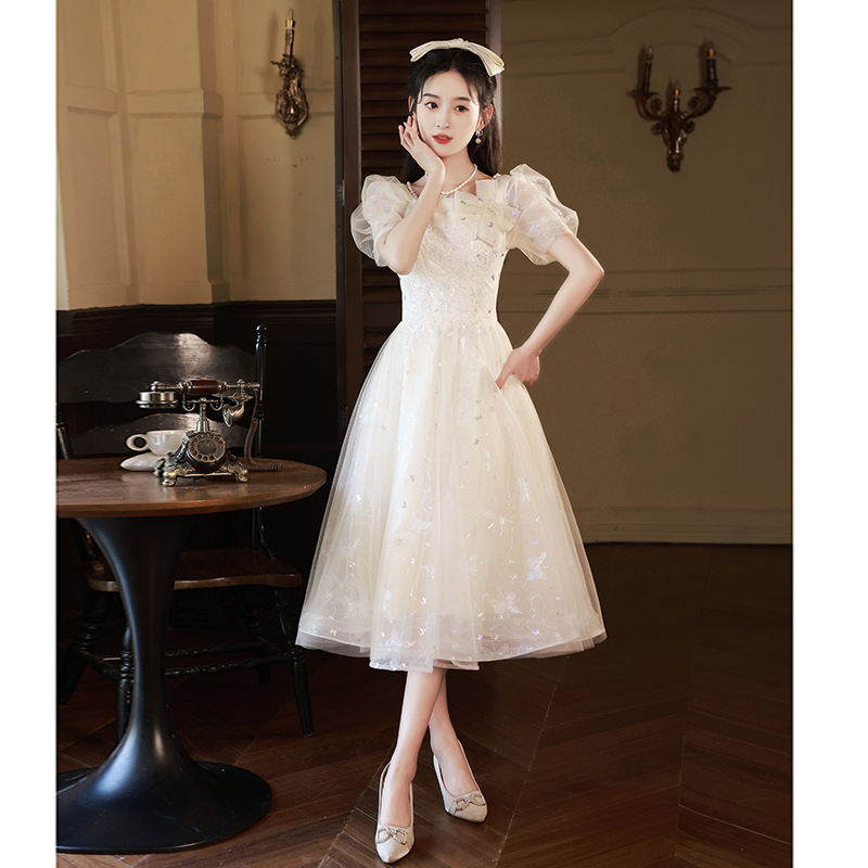 Girls' Evening Dress, High-End Light Luxury, Niche Fairy-Like Birthday Princess Party, Coming-Of-Age Ceremony Host Dress for Women